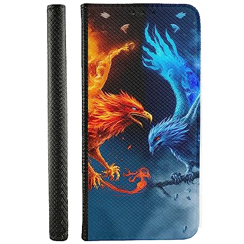 Handyhülle für Samsung Galaxy A21s Hülle aus Kunstleder zum klappen mit Motiv 3483 Phoenix Eis gegen Feuer von CoverHeld