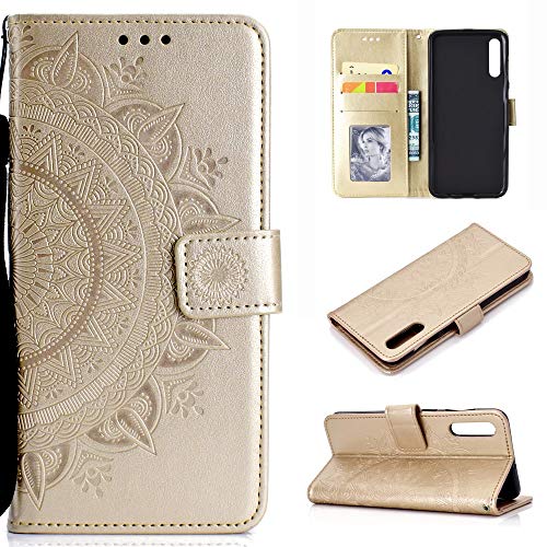 CoverKingz Handy Case kompatibel mit Samsung Galaxy A50 - Handy Cover mit Kartenfach Phonecase - Smartphone Hülle klappbar Motiv Mandala Gold von CoverKingz