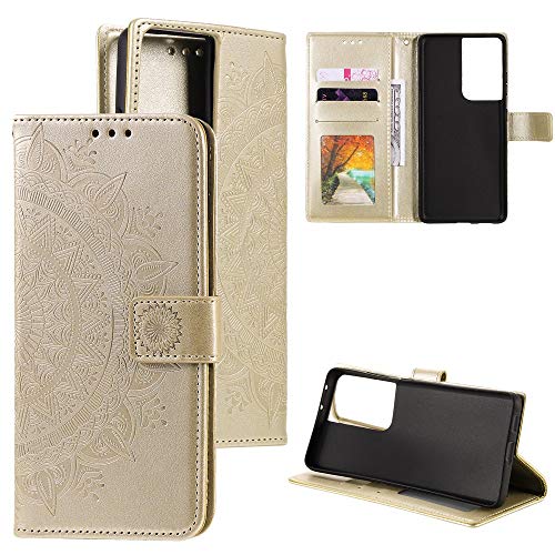 CoverKingz Handy Case kompatibel mit Samsung Galaxy S21 Ultra 5G - Handy Cover mit Kartenfach Phonecase - Smartphone Hülle klappbar Motiv Mandala Gold von CoverKingz