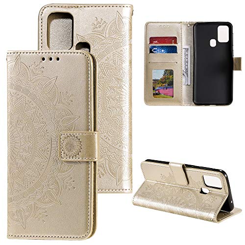 CoverKingz Handy Case kompatibel mit Xiaomi Redmi 9C - Handy Cover mit Kartenfach Phonecase - Smartphone Hülle klappbar Motiv Mandala Gold von CoverKingz