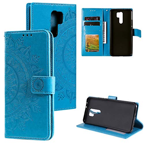 CoverKingz Handy Cover kompatibel mit Xiaomi Redmi 9 - Handyschutz mit Kartenfach Klapphülle - Bookcase Hülle aufklappbar Motiv Mandala Blau von CoverKingz