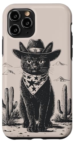 Hülle für iPhone 11 Pro Schwarze Katze in Cowboystiefeln von Cowboy Themed Black Cat Designs and Outfits