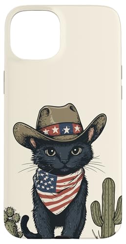 Hülle für iPhone 15 Plus Schwarze Katze in Cowboystiefeln von Cowboy Themed Black Cat Designs and Outfits