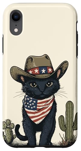 Hülle für iPhone XR Schwarze Katze in Cowboystiefeln von Cowboy Themed Black Cat Designs and Outfits