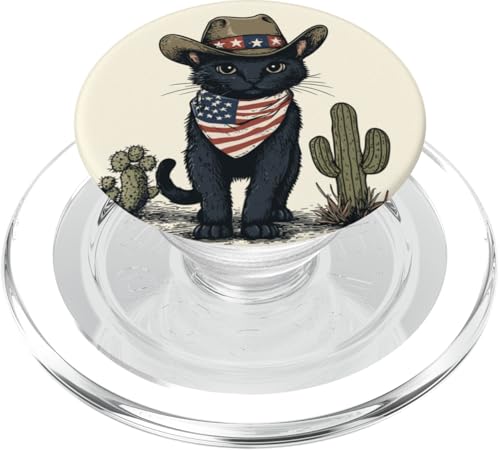 Schwarze Katze in Cowboystiefeln PopSockets PopGrip für MagSafe von Cowboy Themed Black Cat Designs and Outfits