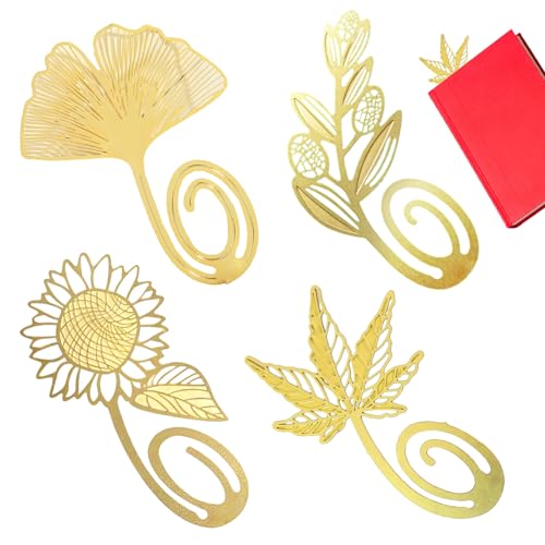 Cozevdnt Metall Leaf Lesezeichen, 4 Stück Lesezeichen Personalisiert, Goldenes Blatt Lesezeichen, Bookmark Jahrgang, Lustig Schöne Lesezeichen, für Lehrer, Studenten, Kinder, Leser, Freunde von Cozevdnt