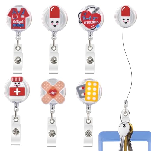 Krankenschwester Ausweishalter, 6 Stück Krankenschwester Badge Halter, Einziehbare Abzeichenhalter, Kreative Muster Krankenschwester, Ausweisjojo für Ärzte Doktor, Krankenschwestern, Freiwillige von Cozevdnt