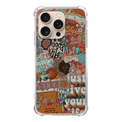 Cozmaison Aesthetic Hippie Trippy Psychedelic Hülle Kompatibel mit iPhone 16 Pro Max, Retro Groovy Good Vibes Hülle für iPhone 16 Pro Max, Trendige Coole Weiche TPU Bumper Case Cover von Cozmaison