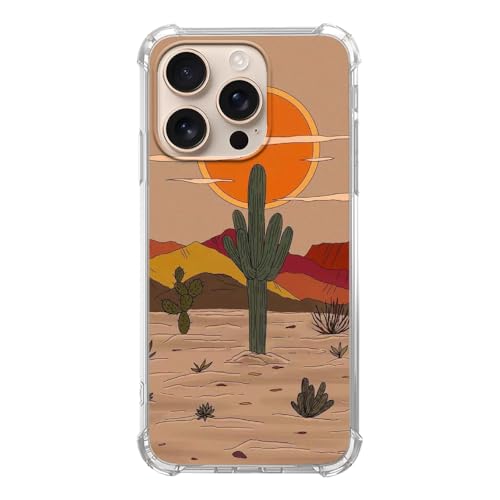 Cozmaison Wüsten-Sonnenuntergang Kaktus-Kunst-Hülle, kompatibel mit iPhone 16 Pro Max, Landschaft, Natur, Hülle für iPhone 16 Pro Max, trendige, coole weiche TPU-Schutzhülle von Cozmaison