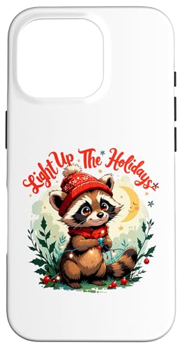 Hülle für iPhone 16 Pro Festlicher Waschbär mit Weihnachtsbeleuchtung - skurrile Winterkunst von Cozy Woodland Creations