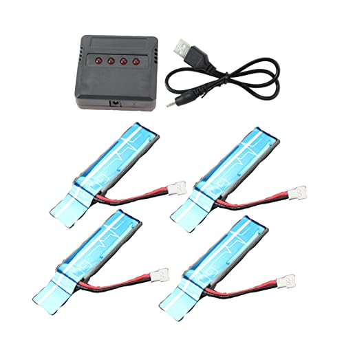 Cpolebev 4PC 3.7V 520MAh 30C Verbesserter Li-Po- mit USB-LadegeräT für XK K110 K110S V930 V977 RC Hubschrauber Ersatzteile von Cpolebev