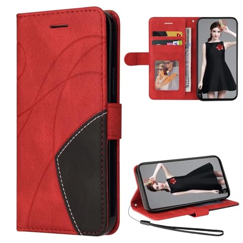 Cqkob Handyhülle für Samsung Galaxy J330, Leder PU Brieftasche Handyhülle Flip Case Silikon Bumper Schutzhülle Klapphülle. Lederhülle mit Kartenfächern und Standfunktion-Rot von Cqkob