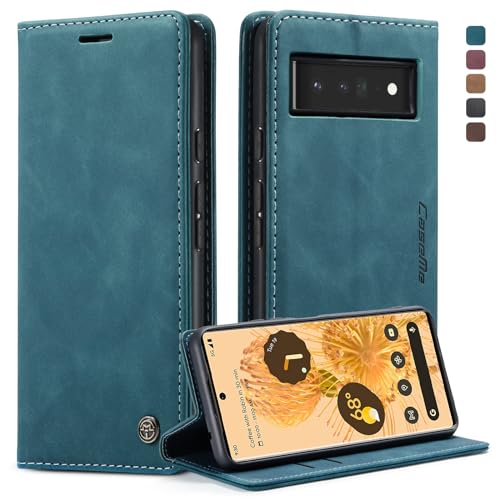 Cracedily Handyhülle für Google Pixel 6 Pro Hülle, Klapphülle Premium Lederhülle Klappbar Flip Case Tasche Magnet Kartenfach Standfunktion Klapphülle Schutzhülle für Google 6 Pro Handyhülle, Blaugrün von Cracedily