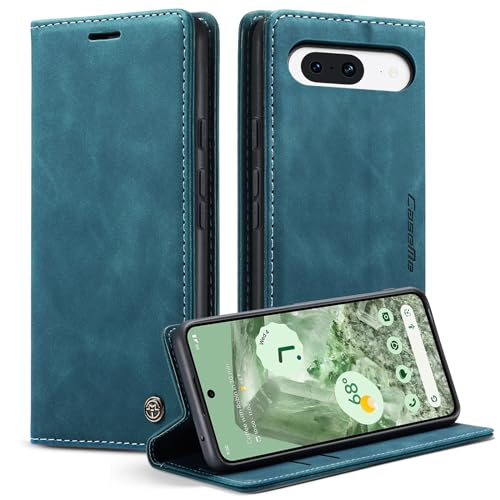 Cracedily Handyhülle für Google Pixel 8A Hülle, Klapphülle Premium Lederhülle Klappbar Flip Case Tasche Magnet Kartenfach Standfunktion Klapphülle Schutzhülle für Google 8A Handyhülle, Blaugrün von Cracedily