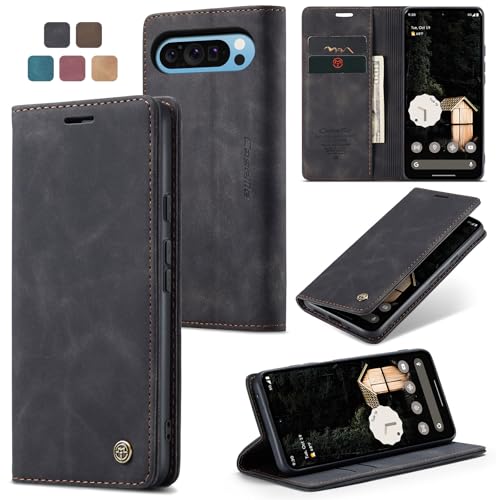 Cracedily Handyhülle für Google Pixel 9 Pro XL Hülle, Klapphülle Premium Lederhülle Klappbar Flip Case Tasche Magnet Kartenfach Standfunktion Klapphülle Schutzhülle für 9 Pro XL Handyhülle, Schwarz von Cracedily