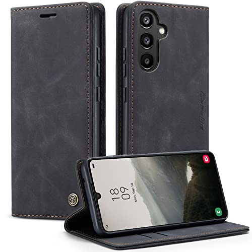 Cracedily Handyhülle für Samsung Galaxy A34 5G Hülle, Klapphülle Premium Lederhülle Klappbar Flip Case Tasche Magnet Kartenfach Standfunktion Klapphülle Schutzhülle für Galaxy A34, Schwarz von Cracedily