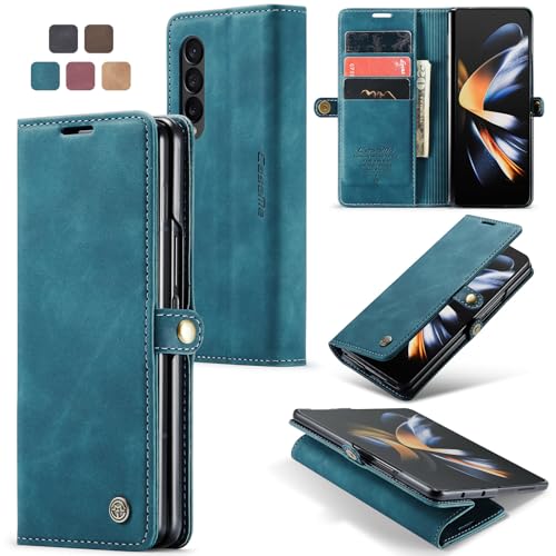 Cracedily Handyhülle für Samsung Galaxy Z Fold 4 Hülle, Klapphülle Premium Lederhülle Klappbar Flip Case Tasche Magnet Kartenfach Standfunktion Klapphülle Schutzhülle, Blaugrün von Cracedily