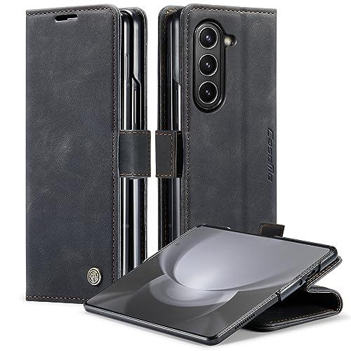 Cracedily Handyhülle für Samsung Galaxy Z Fold 5 Hülle, Klapphülle Premium Lederhülle Klappbar Flip Case Tasche Magnet Kartenfach Standfunktion Klapphülle Schutzhülle, Schwarz von Cracedily