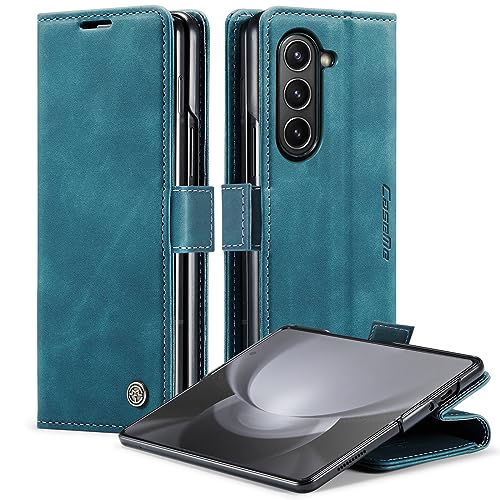 Cracedily Handyhülle für Samsung Galaxy Z Fold 6 Hülle, Klapphülle Premium Lederhülle Klappbar Flip Case Tasche Magnet Kartenfach Standfunktion Klapphülle Schutzhülle, Blaugrün von Cracedily