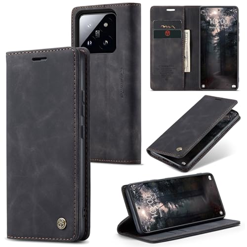 Cracedily Handyhülle für Xiaomi 14 Hülle, Klapphülle Premium Lederhülle Klappbar Flip Case Tasche Magnet Kartenfach Standfunktion Klapphülle Schutzhülle für Xiaomi 14 Handyhülle, Schwarz von Cracedily