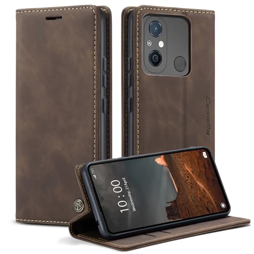 Cracedily Handyhülle für Xiaomi Redmi 12C Hülle, Klapphülle Premium Lederhülle Klappbar Flip Case Tasche Magnet Kartenfach Standfunktion Klapphülle Schutzhülle für Xiaomi Redmi 12 C Case, Kaffee von Cracedily