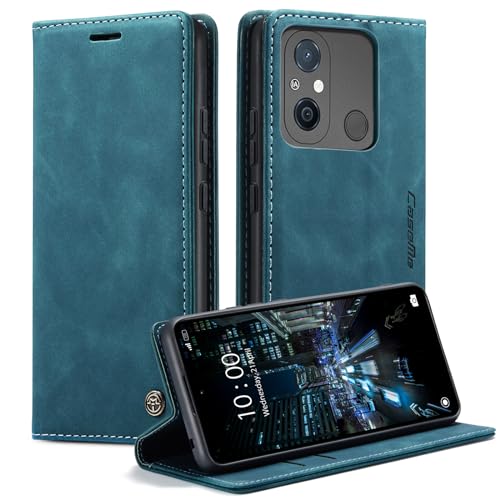 Cracedily Handyhülle für Xiaomi Redmi 12C Hülle, Klapphülle Premium Lederhülle Klappbar Flip Case Tasche Magnet Kartenfach Standfunktion Klapphülle Schutzhülle für Xiaomi Redmi 12 C Case, Blaugrün von Cracedily