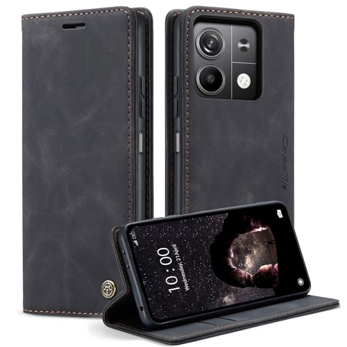 Cracedily Handyhülle für Xiaomi Redmi Note 13 5G Hülle, Klapphülle Premium Lederhülle Klappbar Flip Case Tasche Magnet Kartenfach Standfunktion Klapphülle Schutzhülle für Redmi Note 13 5G, Schwarz von Cracedily