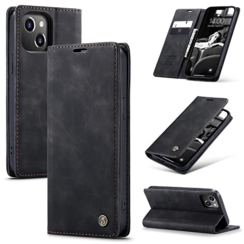 Cracedily Handyhülle für iPhone 13 Hülle, Klapphülle Premium Lederhülle Klappbar Flip Case Tasche Magnet Kartenfach Standfunktion Klapphülle Schutzhülle für iPhone 13, Schwarz von Cracedily