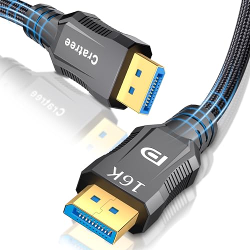 Cratree DisplayPort Kabel 2.1 2M - 16K DP Kabel 2.1 [VESA-Zertifiziert] 16K, 8K@120Hz, 4K@240Hz/165Hz/144Hz, 80Gbps – Kompatibel FreeSync/G-Sync/Gaming Monitor, HDTV, PC von Cratree