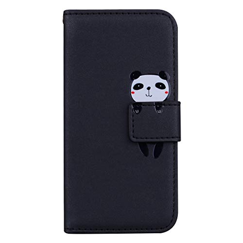 CrazyLemon Hülle für Samsung Galaxy A12, Niedlich Cartoon Panda Muster Wallet Case Weich Magnetisch Schutzhülle Leder Hülle Handyhülle Stoßfest - Schwarz von CrazyLemon