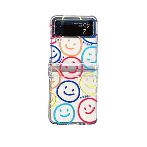 CrazyLemon für Samsung Galaxy Z Flip 3 5G Hülle, Transparente Scharnierschutz Hülle Kreatives Muster Schutzhülle Harter PC Fall Stoßfest Handyhülle Case - Smiley von CrazyLemon