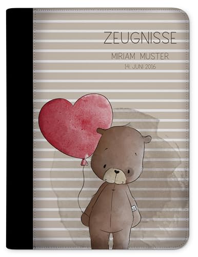 CreaDesign, Kinder Zeugnismappe Jungen personalisiert mit Name, Zeugnismappe Bär Hr. Pfeiffer mit 10 Klarsichthüllen, A4, 24 x 31 x 1 cm, Rücken schwarz von CreaDesign