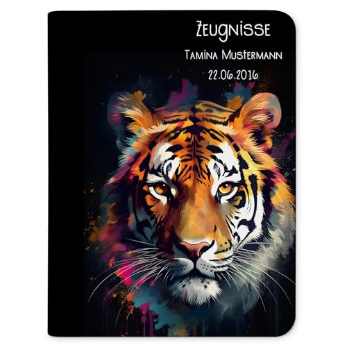 CreaDesign Zeugnismappe personalisiert mit Namen, Zeugnis Mappe Tiger dark, DIN A4, 26,7 x 32,7 x 1 cm, Rücken schwarz von CreaDesign