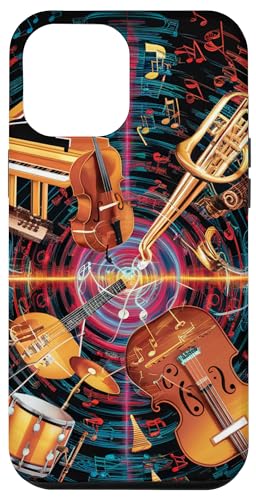 Hülle für iPhone 15 Pro Max Lebendige Symphonie der Instrumente von Creative Cases Crafts and Minds
