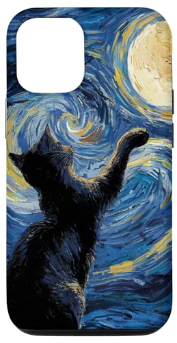 Hülle für iPhone 15 Skurrile Impressionist Night Van Gogh inspirierte Kunst mit Katze von Creative Cases Crafts and Minds