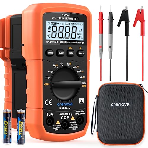 Crenova MS8233D Digital Multimeter Spannungsprüfer Strommessgerät Voltmeter Messgerät Tester NCV mit 6000-Count-LCD-Anzeige Hintergrundlicht von Crenova