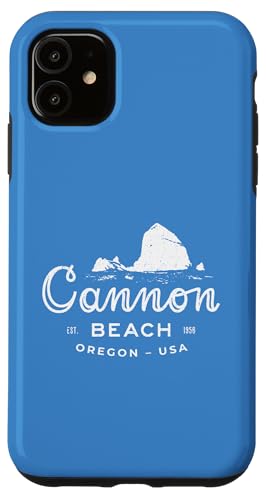 Hülle für iPhone 11 Haystack Rock Cannon Beach Oregon, Vintage-Reisesouvenir von Crichton Street