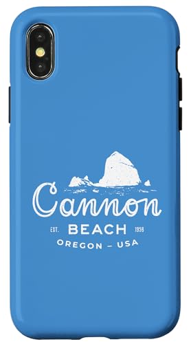 Hülle für iPhone X/XS Haystack Rock Cannon Beach Oregon, Vintage-Reisesouvenir von Crichton Street