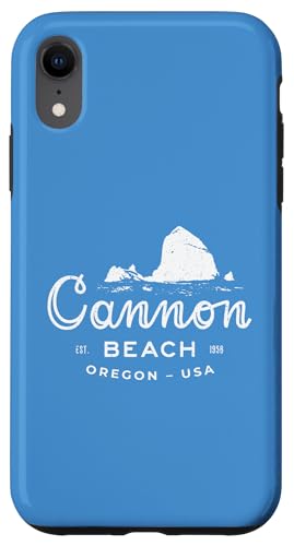 Hülle für iPhone XR Haystack Rock Cannon Beach Oregon, Vintage-Reisesouvenir von Crichton Street