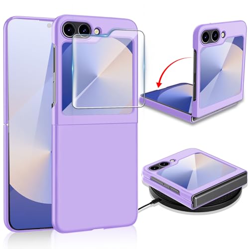 Handyhülle für Samsung Galaxy Z Flip 6 Hülle 5G mit Displayschutzfolie, Original Dünn Folable Matt PC Galaxy Z Flip 6 Panzerhülle Handytasche Case Stoßfest Schutzhülle für Samsung Z Flip6 (Lila) von Croazhi