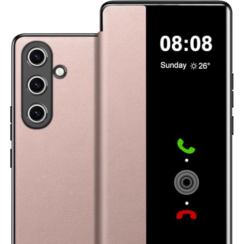 Hülle für Samsung Galaxy S24 FE Hülle S View, Clear View Flip Folio PU Leder & Hard PC für Samsung S24 FE Hülle, Anti-Scratch Flip Cover Handyhülle für Samsung Galaxy S24 FE Smartphone (Rosa) von Croazhi