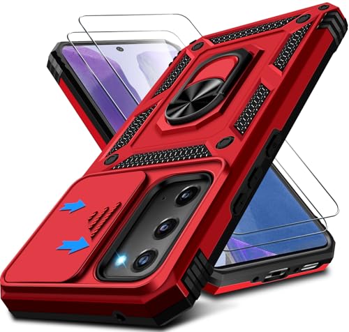 Kameraschutz Handyhülle für Samsung Galaxy Note 20 Hülle mit Displayschutz, 360 Grad Magnet Metall Ring Halter Galaxy Note 20 Handytasche Case Stoßfest Schutzhülle für Samsung Note 20 5G (Rot) von Croazhi