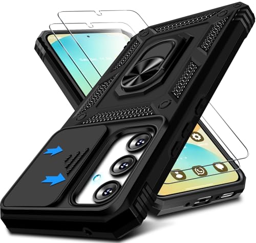 Kameraschutz Handyhülle für Samsung Galaxy S24 FE Hülle mit schutzfolie*2, 360 Grad Magnet Metall Ring Halter Galaxy S24FE 5G Handytasche Case Militär Stoßfest Schutzhülle für Samsung S24 FE (Schwarz) von Croazhi