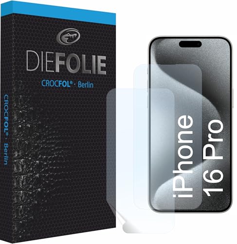 Crocfol DIEFOLIE für iPhone 16 Pro - [2 St.] Schutzfolie vom Testsieger - selbstheilende Premium 5D Langzeit-Panzerfolie inclusive DIEVEREDELUNG von Crocfol