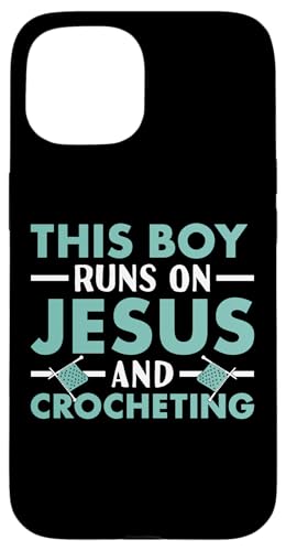 Hülle für iPhone 15 Häkeln Dieser Junge läuft auf Jesus und häkelt von Crocheting Hobby Present Crocheter Apparel