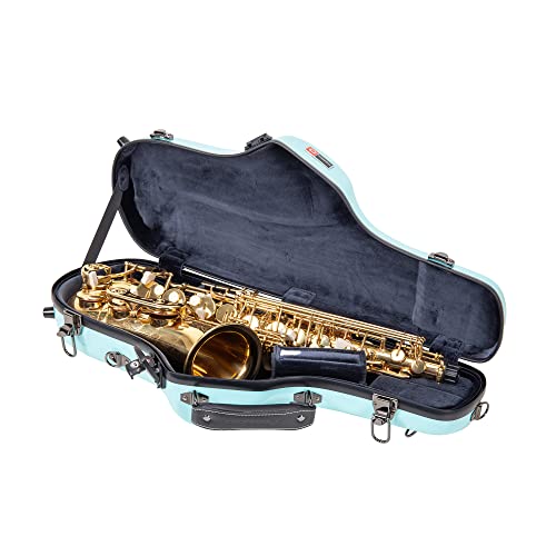 Crossrock Fiberglas Alt-Saxophonkoffer – Inklusive Zubehörtasche, abnehmbaren Schultergurten, TSA-Schloss – Hellblau (CRF1020ASLB) von Crossrock