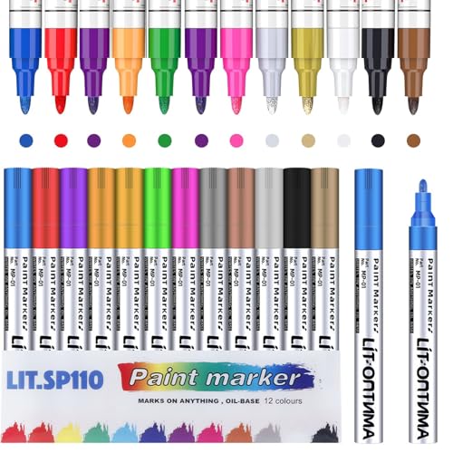 Permanent Marker Wasserfeste Stifte set, 12 Farben Permanentmarker,Wasserfest Schnell Trocknend Glasstift Steine Bemalen,zum Zeichnen auf Stein, Metall, Kunststoff, Tassen, Holz, Keramik, und Reifen Permanent Marker Wasserfeste Stifte set, 12 Farben Permanentmarker,Wasserfest Schnell Trocknend Glasstift Steine Bemalen,zum Zeichnen auf Stein, Metall, Kunststoff, Tassen, Holz, Keramik, und Reifen von Crrynuo