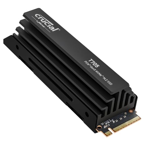Crucial T705 4TB SSD PCIe Gen5 NVMe M.2 Interne SSD mit Premium-Kühlkörper, bis zu 14.100MB/s, Microsoft DirectStorage, PCIe 4.0 abwärtskompatibel, Solid State Drive - CT4000T705SSD5 von Crucial