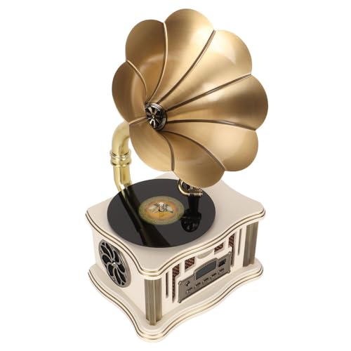 Vintage-Grammophon-Plattenspieler, Tragbarer Phonograph, Stereo-Lautsprecher mit FM, Retro-Schallplattenspieler mit Fernbedienung für Zuhause, Party, Büro, Dekoration, (White) von Cryfokt