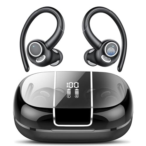 Csasan Bluetooth Kopfhörer Sport, Kopfhörer Kabellos Bluetooth 5.3 mit Ohrhaken, 48Std 3D Stereo In Ear Kopfhörer mit ENC Mic, Dual LED-Anzeige, Touch Control, IP7 Wasserdicht Ohrhörer(2024) von Csasan
